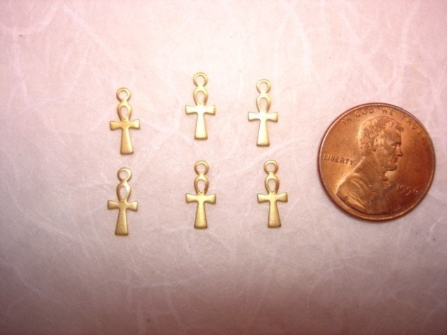 SALE---1.00---6 Tiny Egyptian Ankh Brass Jewelry Charms on Etsy