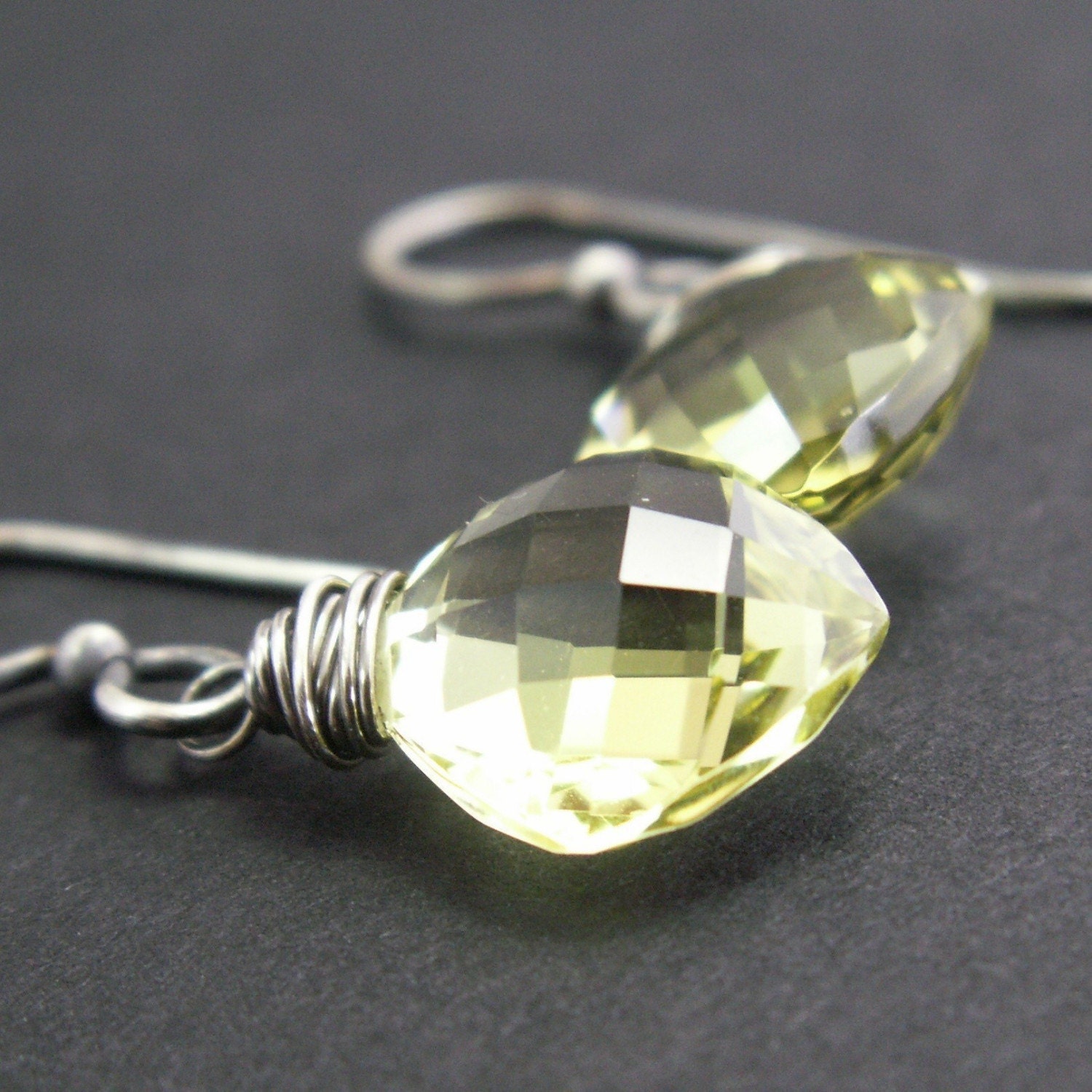 Citrine Earrings . Bright Yellow Gemstone Drop Earrings . Sterling Silver