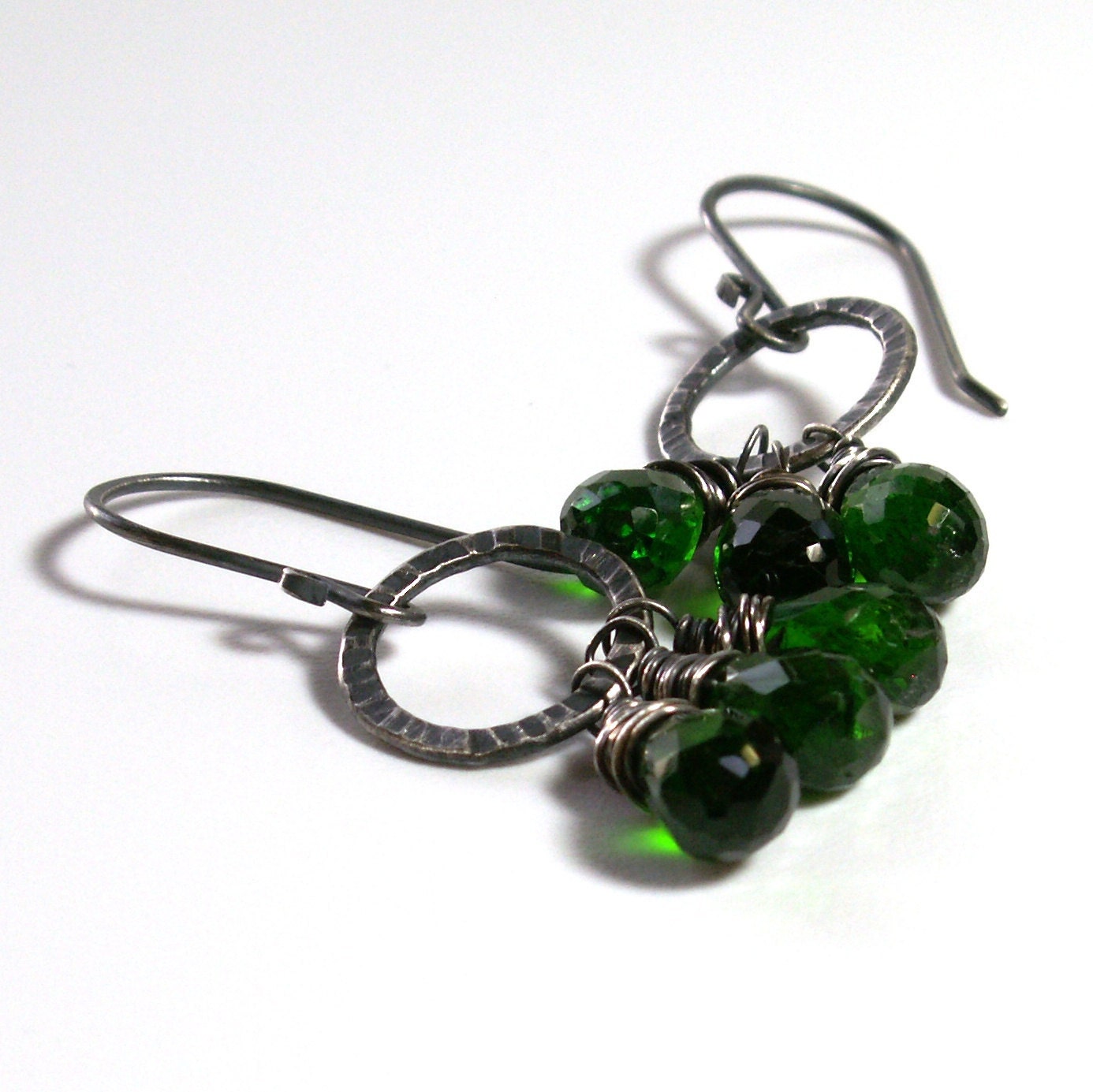 Chrome Diopside Earrings . Emerald Green Briolette Chandelier Earrings . Sterling Silver