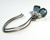 Blue Topaz Earrings . Gemstone Cube Geometric Drop Dangle Earrings . Sterling Silver