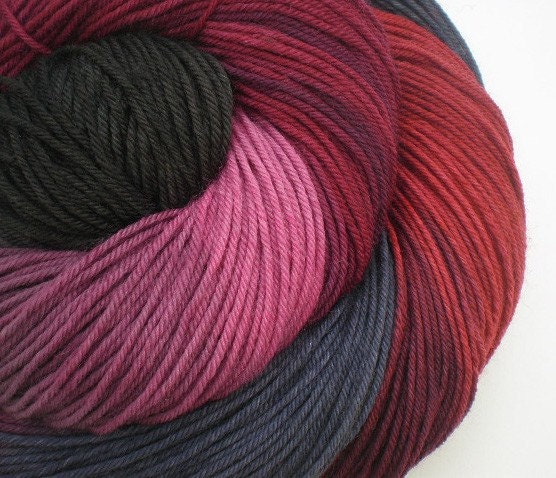 fingering weight sock yarn hand dyed superwash merino nylon WINE AND ROSES 460 yards