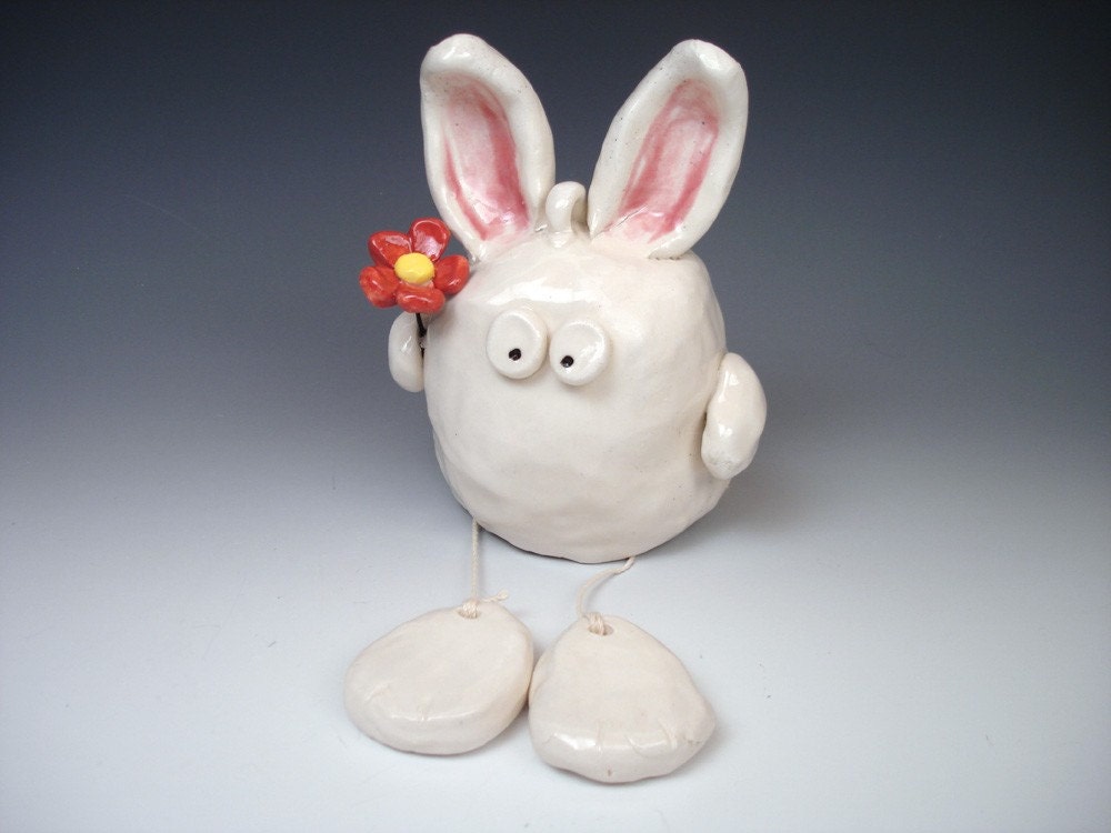 SALE -- Bunny with Red Flower (Decorative Hanging)