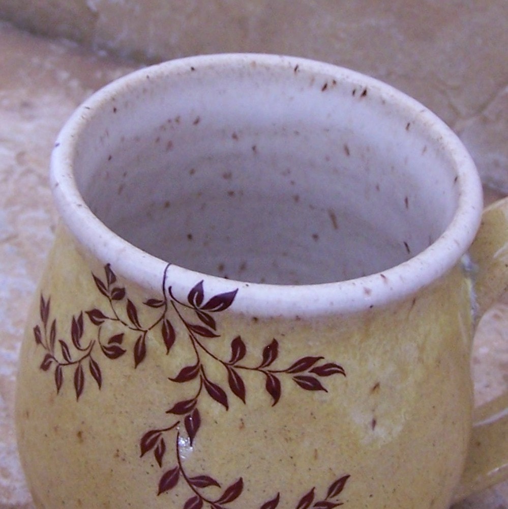 Vines on Yellow Stoneware Ceramic Pottery Mug