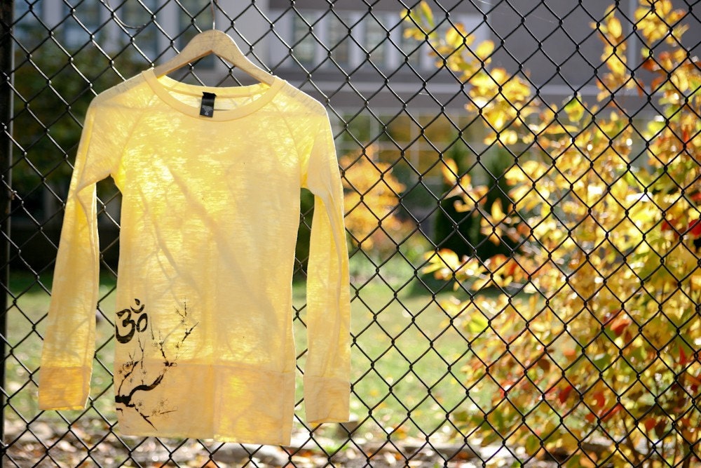 Bring the sunshine -  Om and Cherry Blossom - Long Sleeve bright yellow - yoga wear