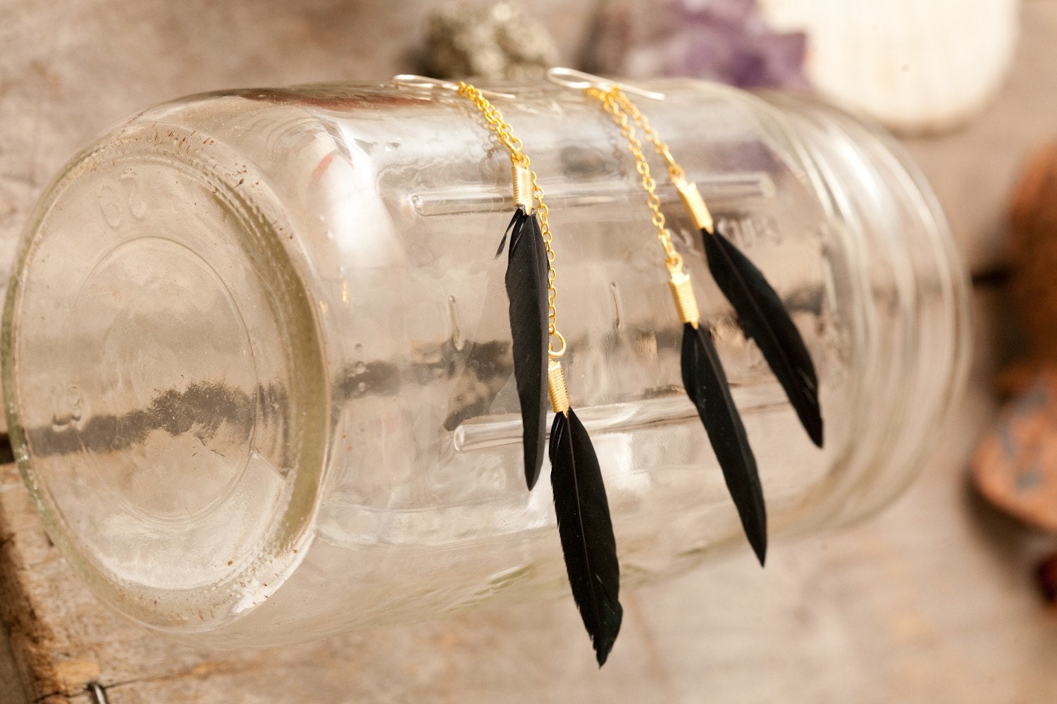 sale - sale - sale - long double black feather earrings