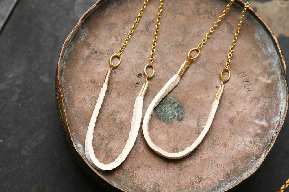 white horseshoe long leather earrings with gold by heidiroland