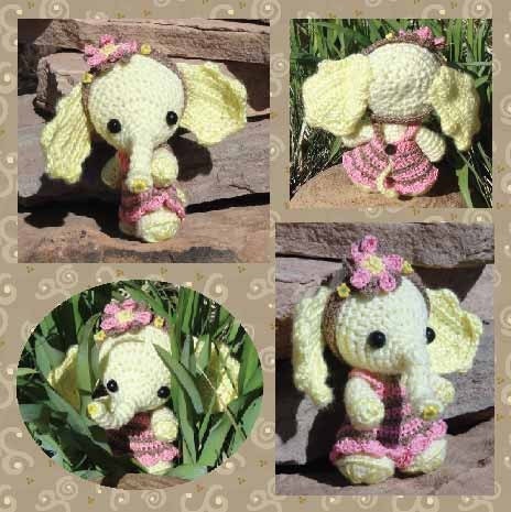 SALE Digital PDF Chiffon the Little Lemon Elephant Crochet Pattern Stuffed Doll Toy by Peggytoes