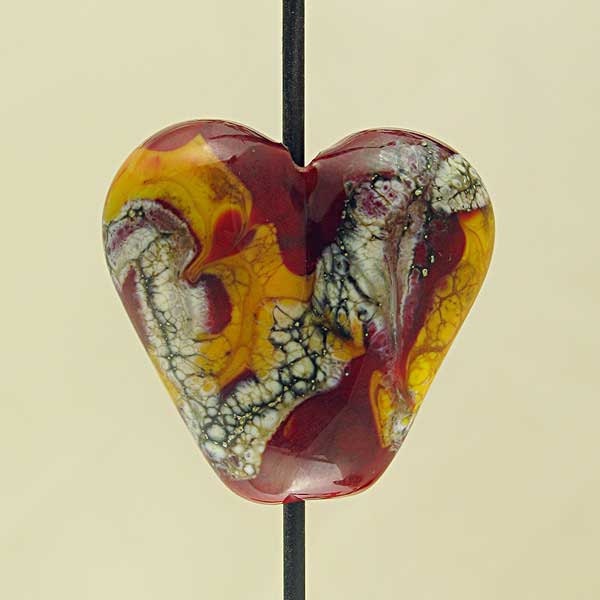 Red and Orange Organic Heart Glass Lampwork Focal Bead