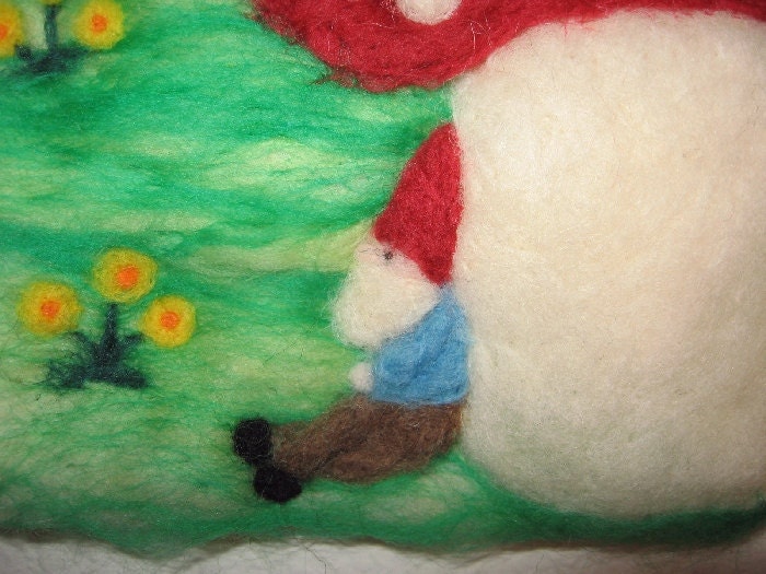 Needle Felted Picture Gnome Relaxing