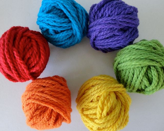 6 balls of pure wool - 16ply - in individual rainbow colours