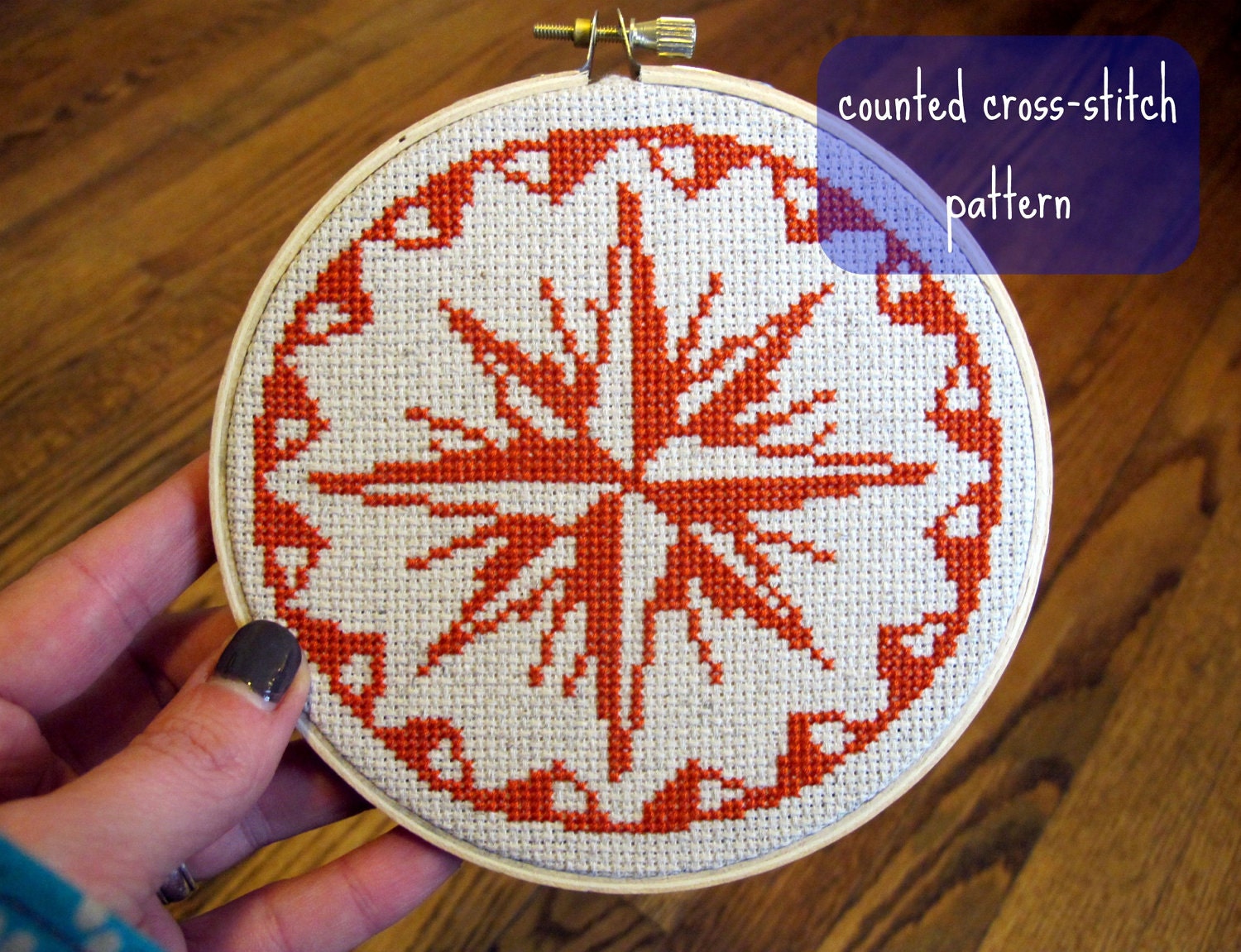 compass rose cross-stitch pattern