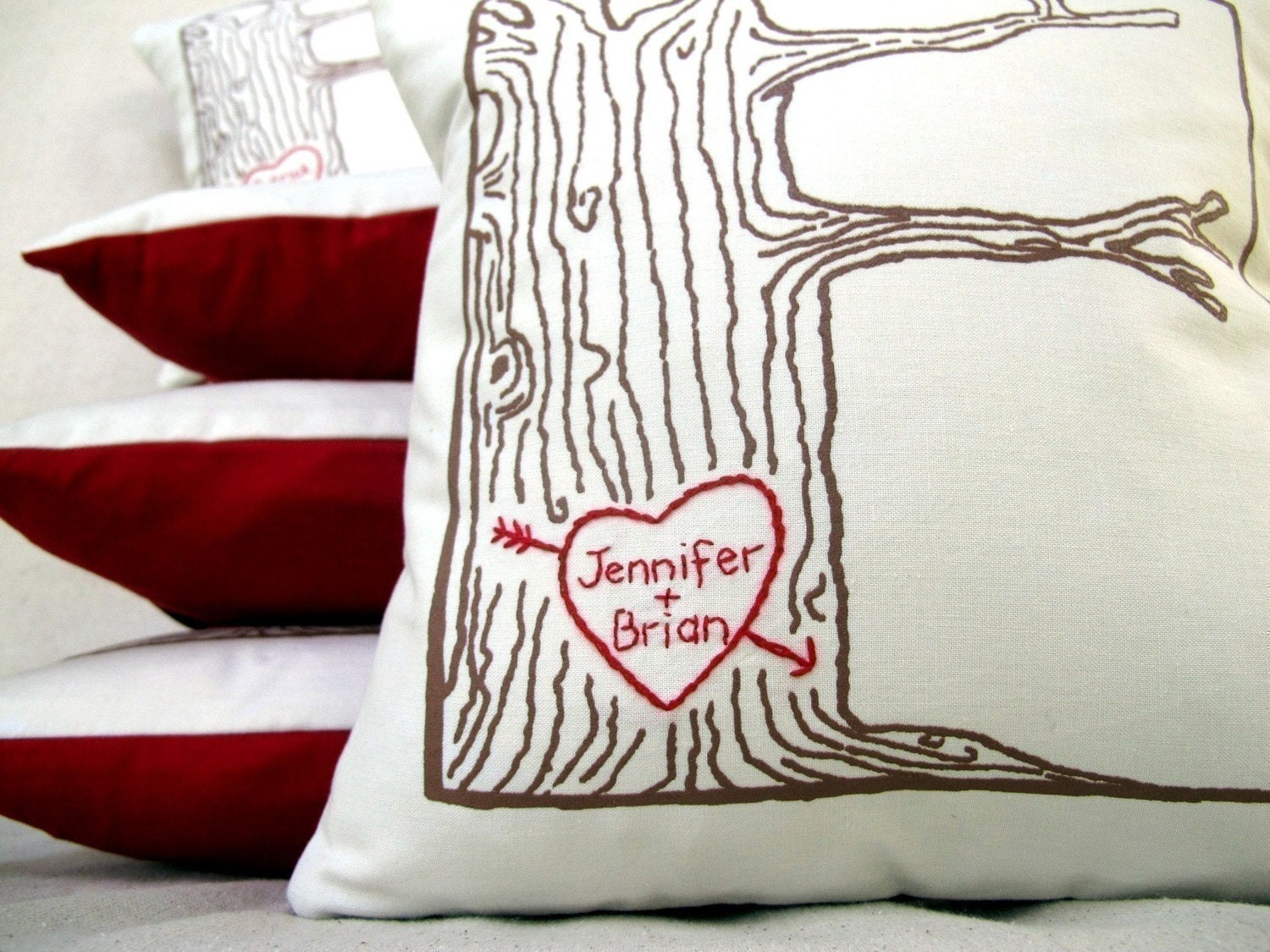 cover WITH insert -- custom heart -- tree print pillow -- personalized with your names or initials