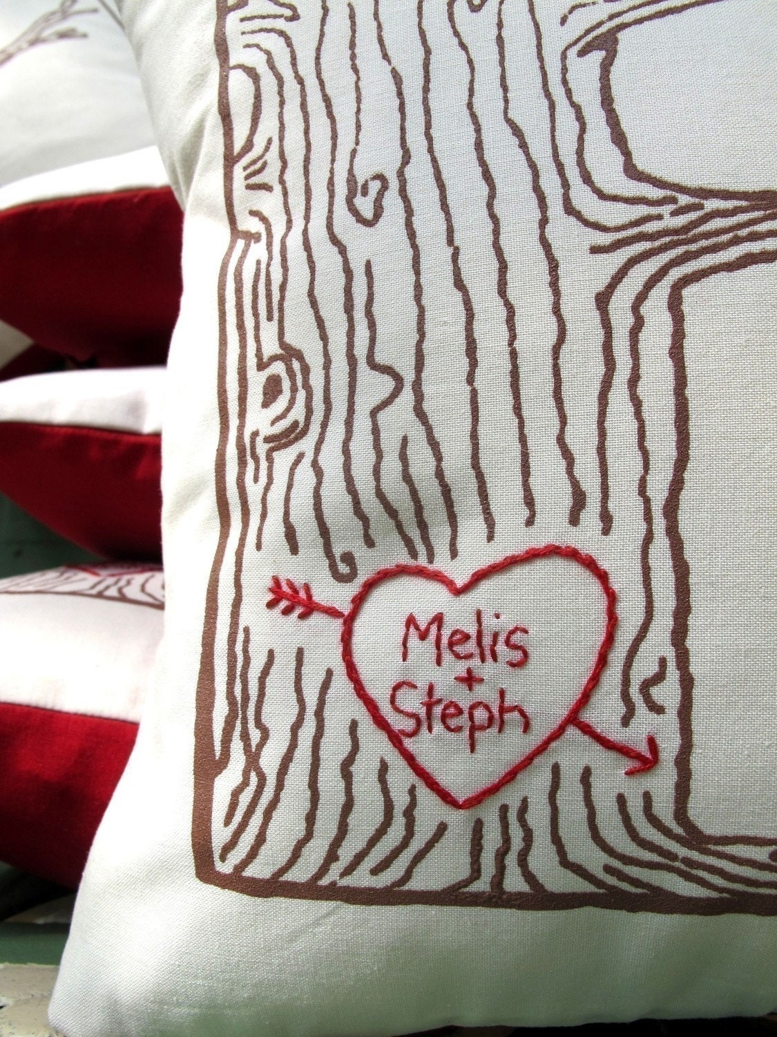 cover WITH insert -- custom heart -- tree print pillow -- personalized with your names or initials