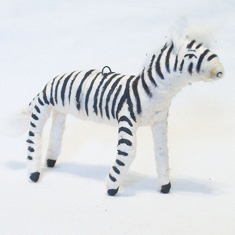 Vintage Style Spun Cotton Zebra Christmas Ornament
