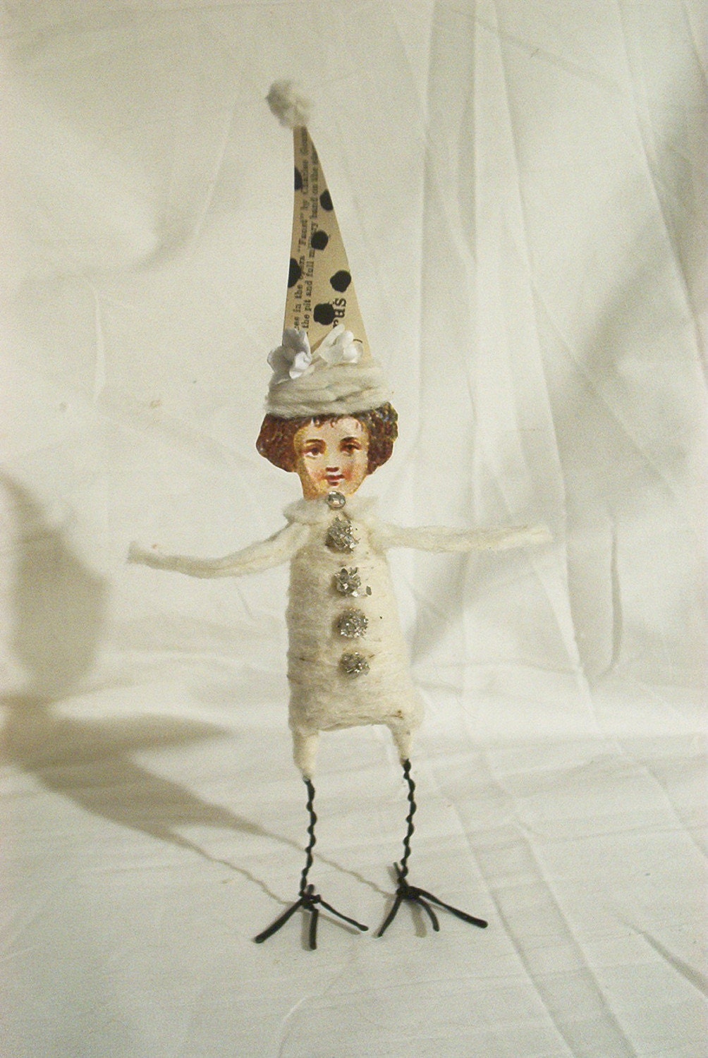 Spun Cotton Vintage Style Bird Girl Figure