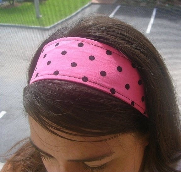 Headband  pink black dots (reversible), Fabric Hairband Handmade