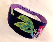 Reversible Fabric Headband Water Bouquet in Midnight women hair band, girl headband - Amy Butler Fabric