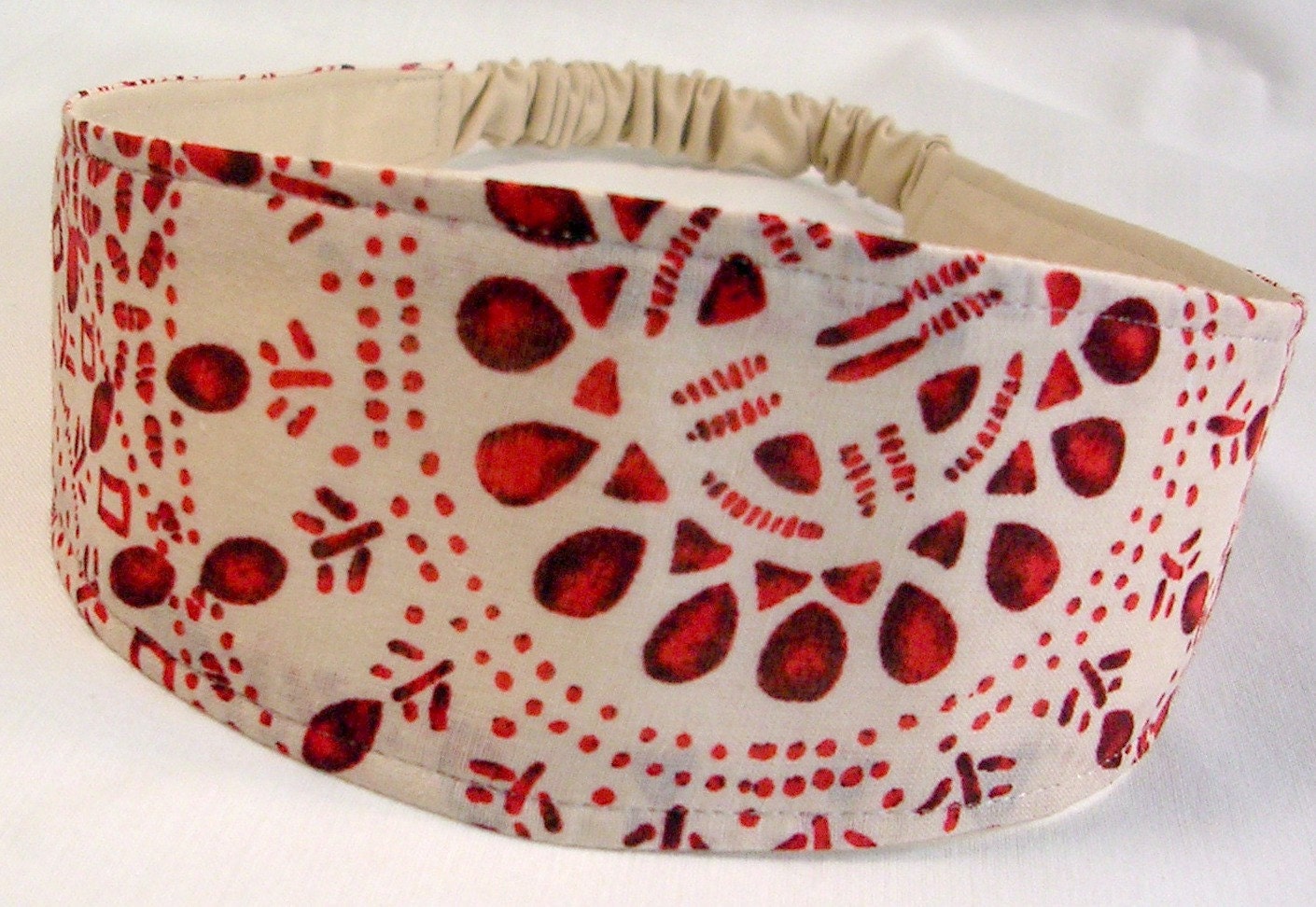 Headband cream with Red dot flowers reversible