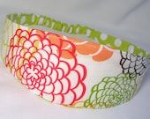 Headband, Hairband Reversible Cream Floral Explosion and Celery polka dots women Fabric Hairband