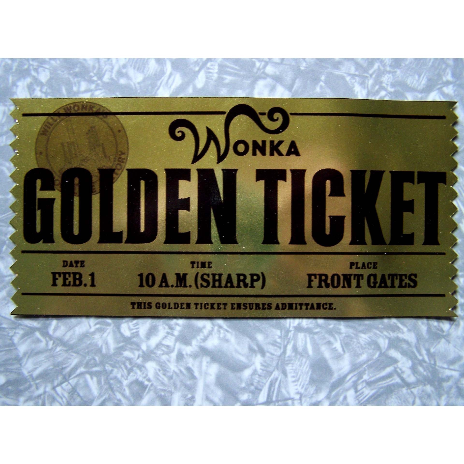 Golden Ticket from Willy Wonka and Charlie and the Chocolate Factory 2 Tickets expertly reproduced
