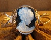 Black and White Poured Agate Cameo set in 14k Gold Filled Handmade Setting