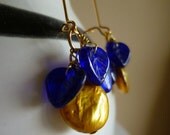 gold pearl coins and leaf cluster earrings - beaded dangle earrings in gold - idalia earrings