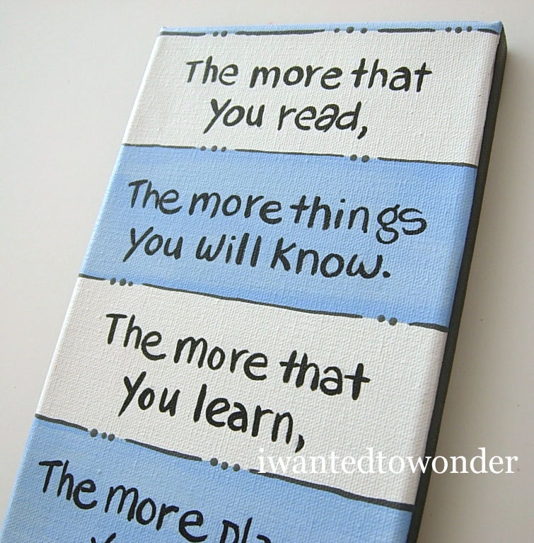 Dr. Seuss Kids Wall Art . Blue and White ... hand painted Artwork for kids .Painted and Ready to Ship