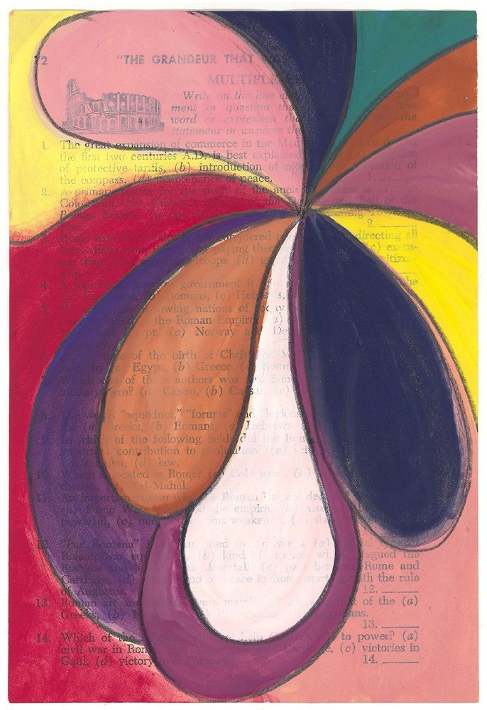 Petal Pusher - Original Painting on Antique Book Paper