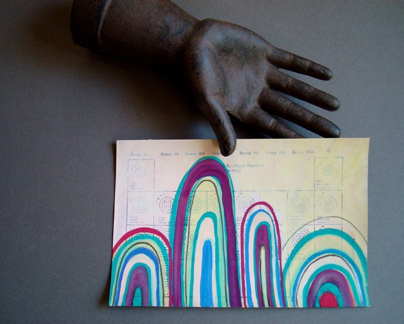 Loops Landscape - Original Gouache Painting on Antique Book Page