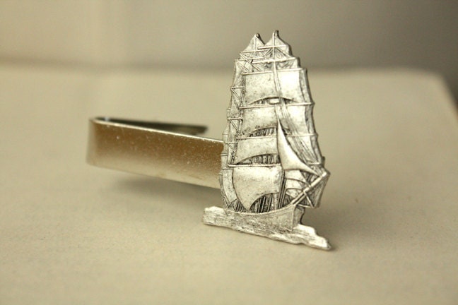 Personalize Silver Ship Tie Bar