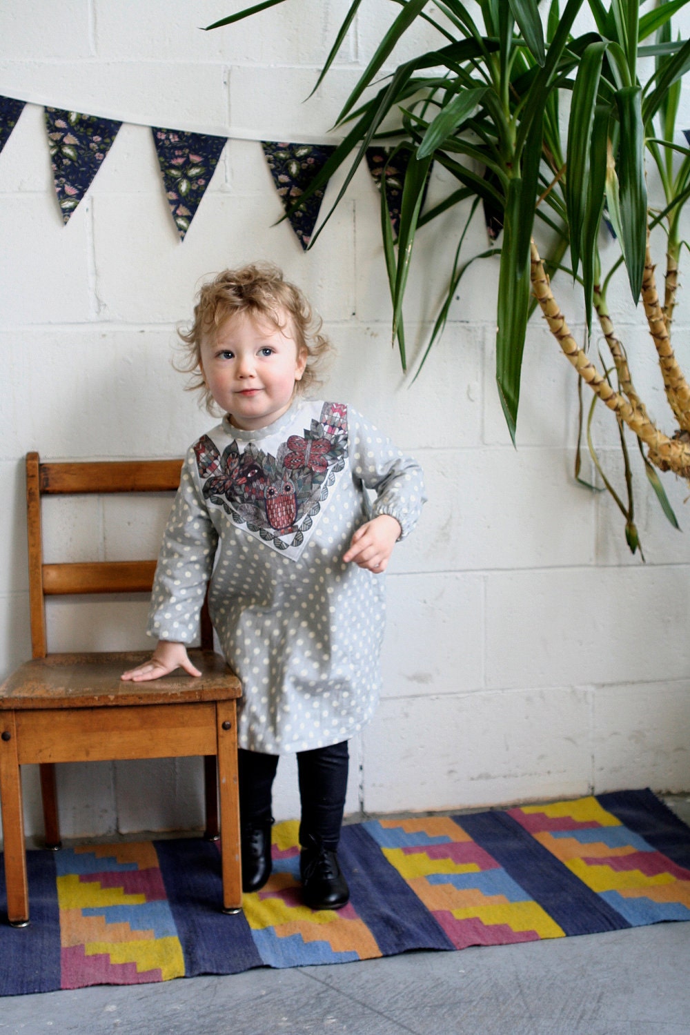 flannel polka dot owl dress- Supayana baby toddler