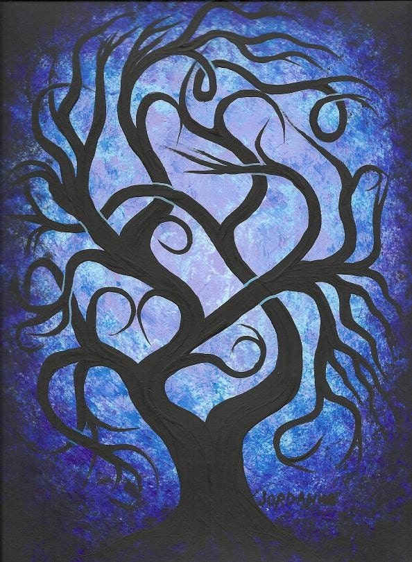 Tree painting, Blue tree, original fine art, acrylic painting by TREEARTIST on ETSY, Jordanka Yaretz