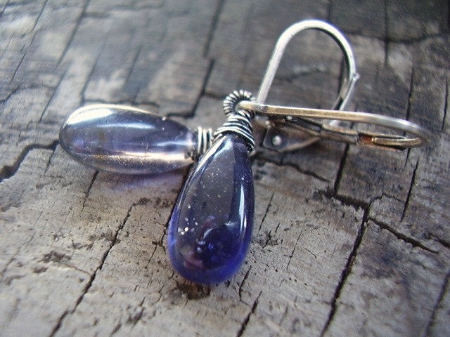 Silver Wire Capped Iolite Earrings