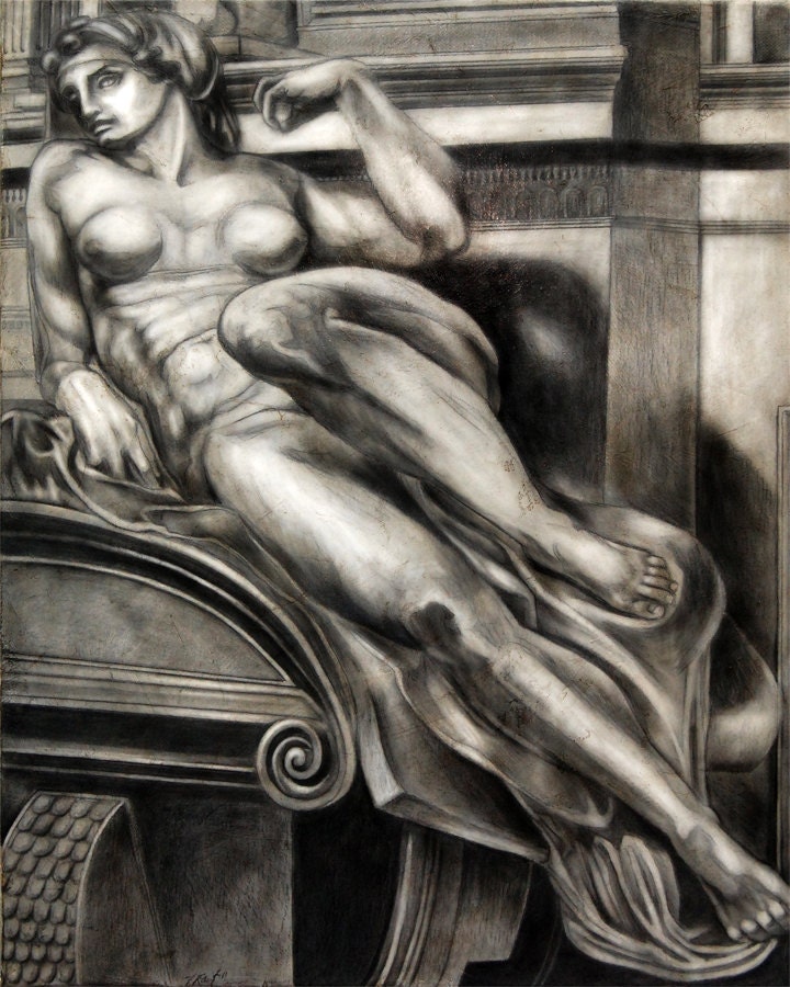 Medici Study Michelangelo in graphite archival giclee print
