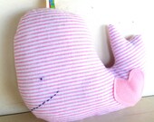 Whale, All Natural, Eco Friendly Stuffed Animal, Pink Stripes- All Natural by Woolies on Etsy