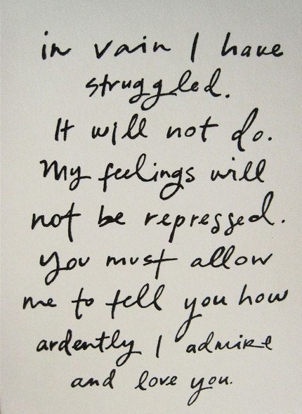 5x7 screenprint Mr. Darcy proposal screenprint- Jane Austen