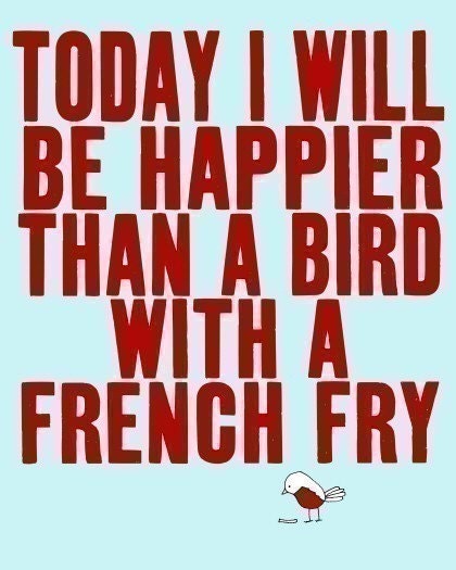 digital print, typography, quote art, poster, bird with a french fry, inspirational art print, motivational - SO VERY HAPPY  (red)