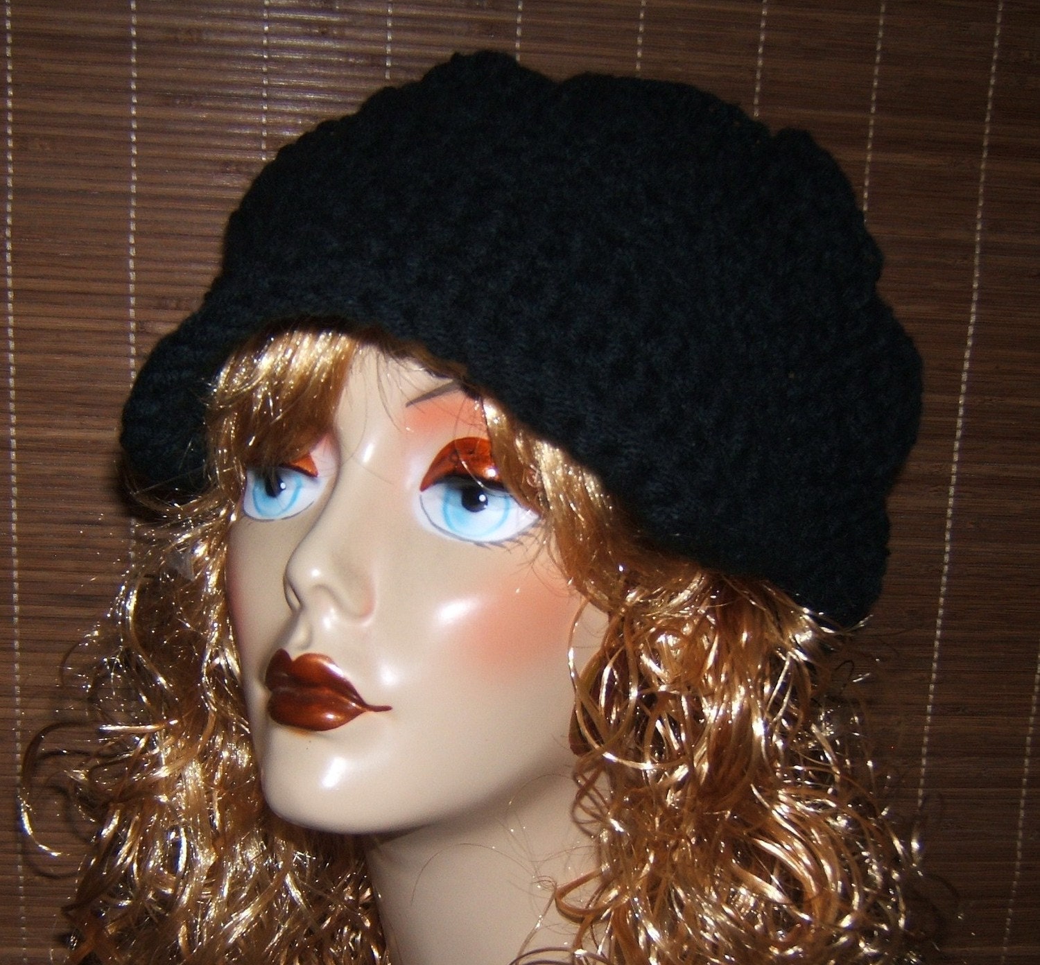 Anytime Anywhere Crochet Slouchy Brimmed Beret Hat Newsboy Hat  Black