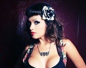 Black and Tan Rose Hair Clip Pin Up Rockabilly