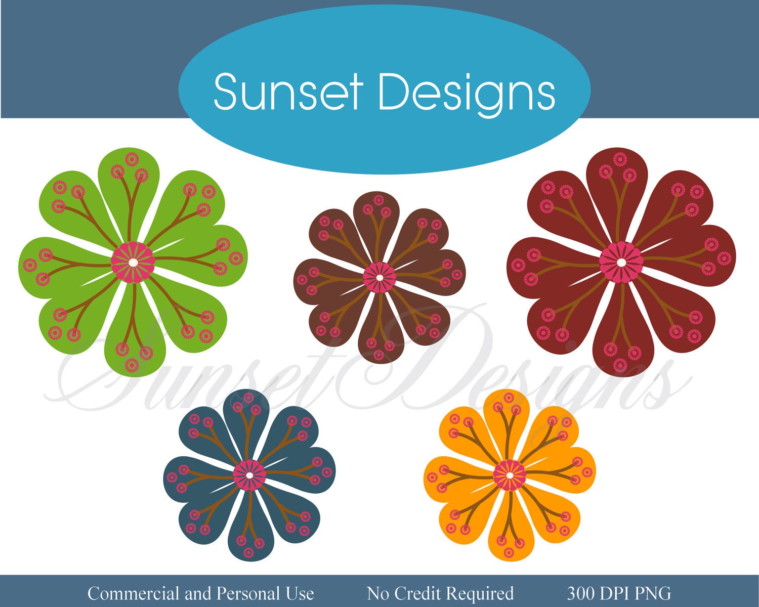 Items similar to Colorful Fall Flowers Clip Art 300 DPI PNG on Etsy