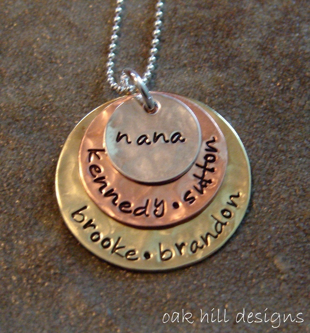 stamped necklace-sterling silver custom personalized jewelry-nana tri metal necklace