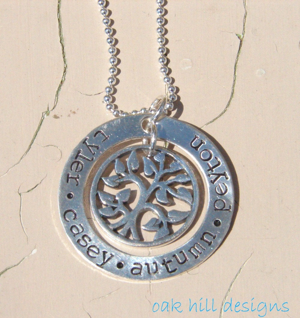 hand stamped necklace-sterling silver custom personalized jewelry-tree of life washer