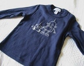 Robot Toddler Tee, Long Sleeve, silver on navy in 2T or 4T
