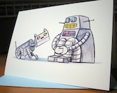 Robot and Pet Blank Greeting Card