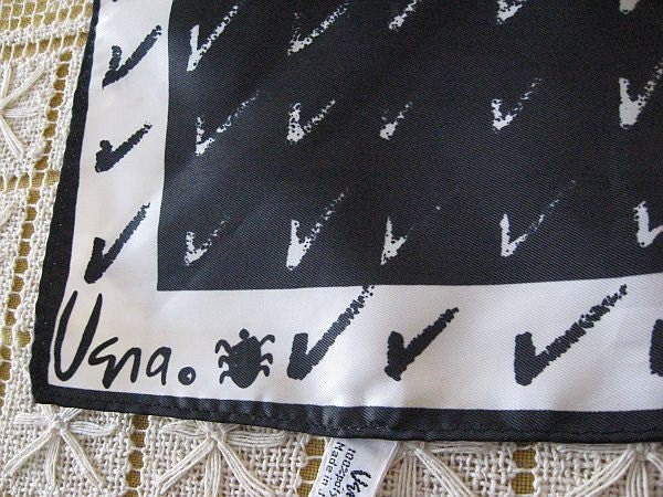 Vintage 70s Vera Neumann Black and White Check Ladybug Scarf