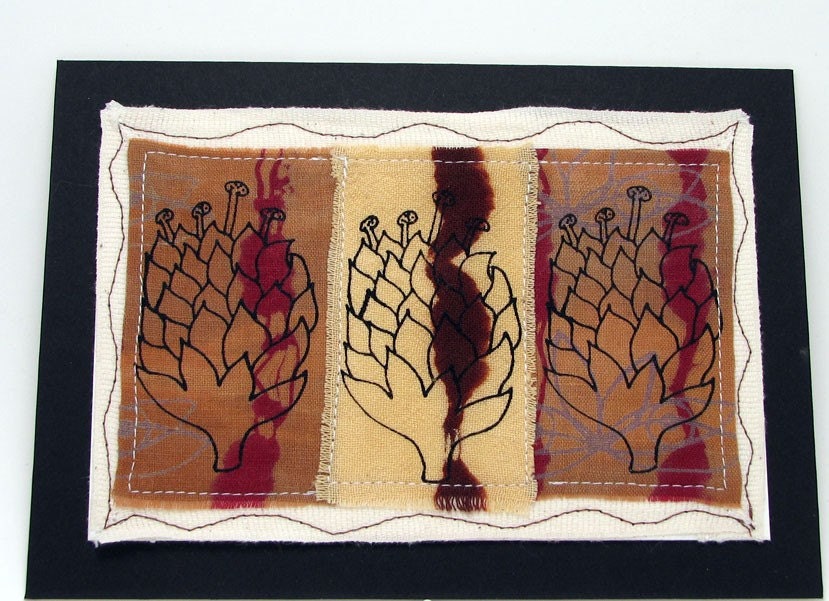 A screenprinted fiber art original. Protea Flower series - one.