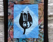 Original textile fiber art wall piece - Bee in Tulip