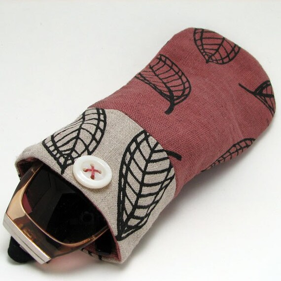 Linen fabric sunglasses case - screenprinted leaf