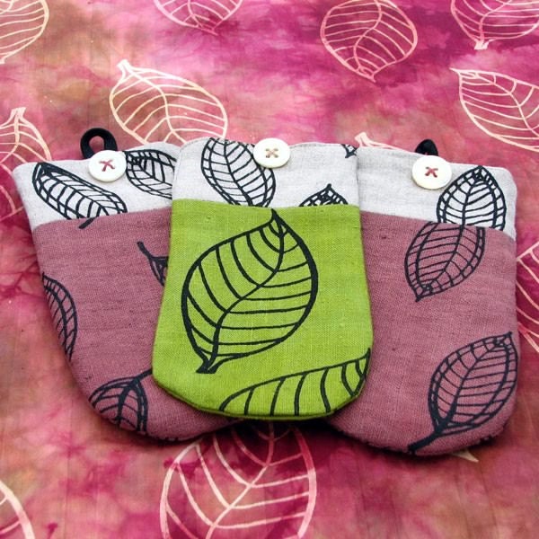 Linen fabric sunglasses case - screenprinted leaf