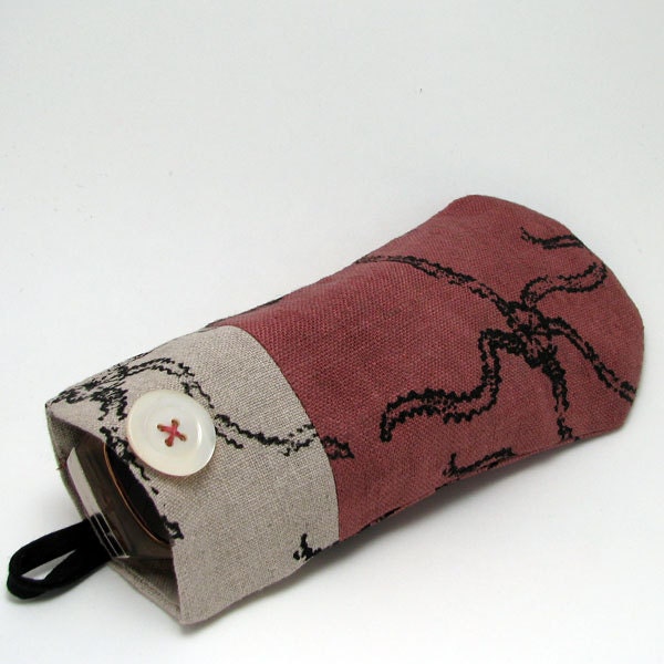 Linen fabric sunglasses case - screenprinted brittlestars